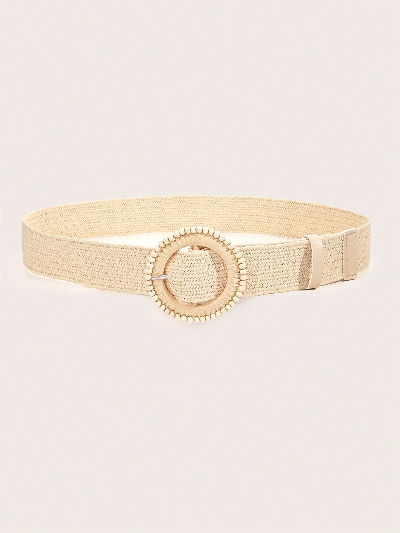 1 Stück Damen Strandmode Lässig Boho Street PP (Polypropylen) Runde Holzperle Schnalle Elastisch PP Stroh Gürtel Sommer Strand Reisezeit