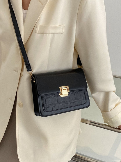 Schwarze Faux Krokodil Schnalle Pu-leder Kamera Schulter Cross Body Gurt Box Tasche Handtasche Freundin Mutter Tante Nan Geschenk Leichtgewicht, Business Casual Mini Krokodil Geprägte Crossbody Tasche Für Teen Mädchen, Frauen, College Studenten, Rookies &