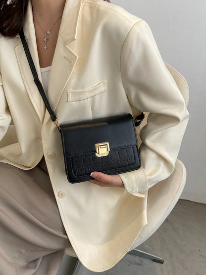 Schwarze Faux Krokodil Schnalle Pu-leder Kamera Schulter Cross Body Gurt Box Tasche Handtasche Freundin Mutter Tante Nan Geschenk Leichtgewicht, Business Casual Mini Krokodil Geprägte Crossbody Tasche Für Teen Mädchen, Frauen, College Studenten, Rookies &