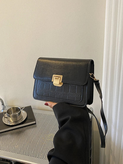 Schwarze Faux Krokodil Schnalle Pu-leder Kamera Schulter Cross Body Gurt Box Tasche Handtasche Freundin Mutter Tante Nan Geschenk Leichtgewicht, Business Casual Mini Krokodil Geprägte Crossbody Tasche Für Teen Mädchen, Frauen, College Studenten, Rookies &