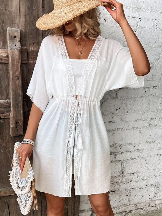 Swim Kimono mit Kontrastspitze & Tunnelzug