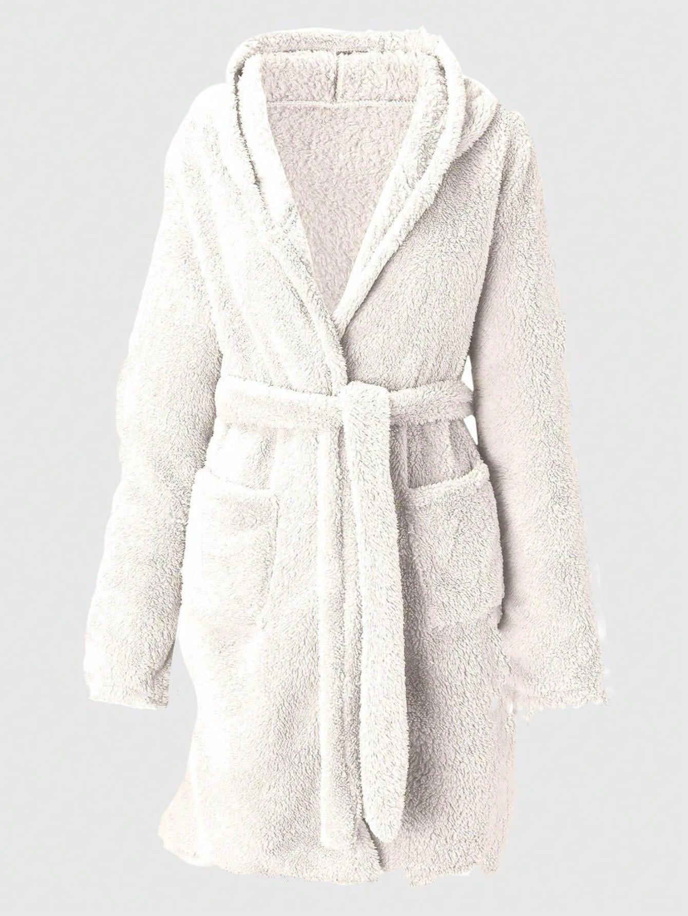 Damen Fleece Bademantel mit Kapuze – Warm & Kuschelig
