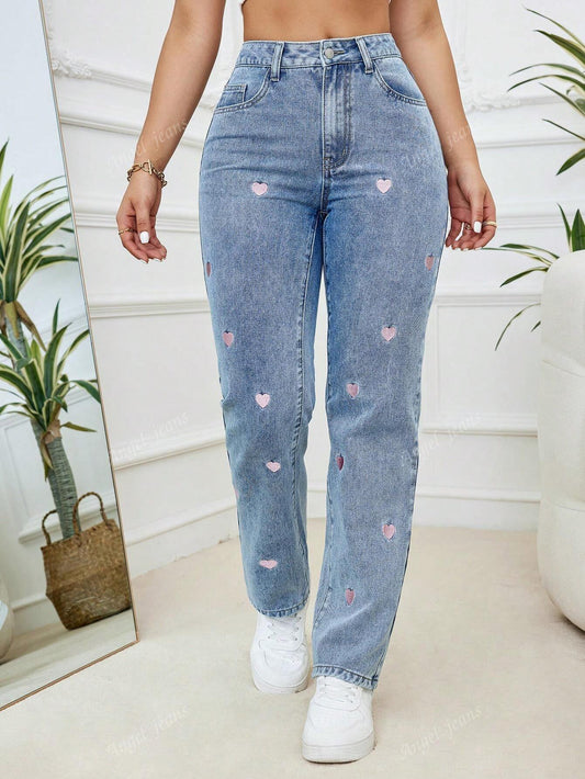 Blaue Jeans mit Herz-Detail