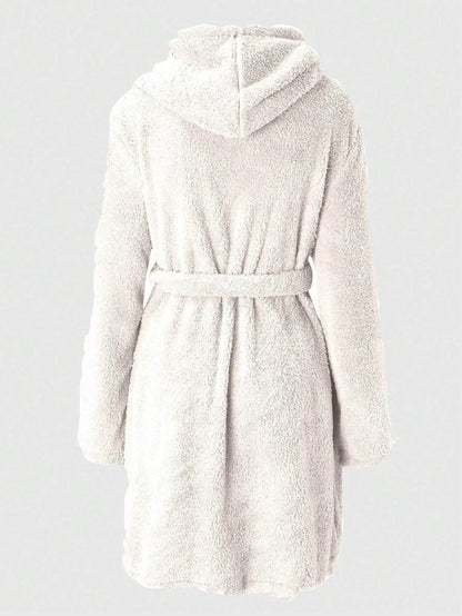 Damen Fleece Bademantel mit Kapuze – Warm & Kuschelig